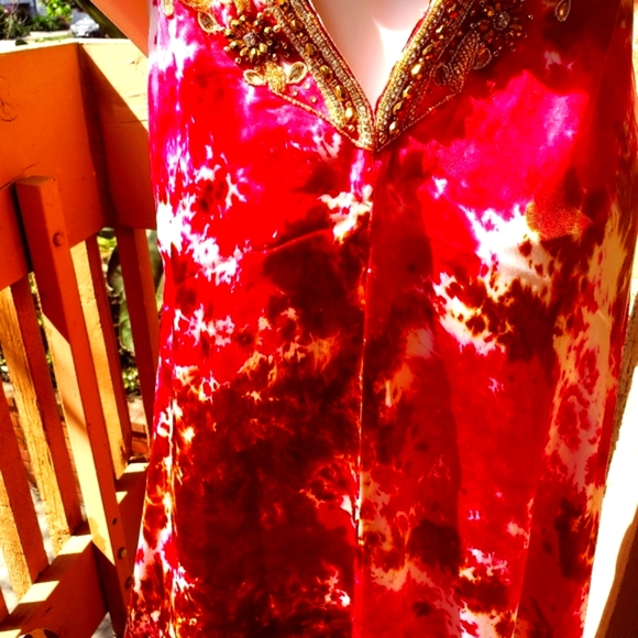 *LAST ONE***MANISH VAID Fushia/Brown Tie Dye Cry.Emb. Hi-Lo Dress OS NWT - Picture 2 of 7